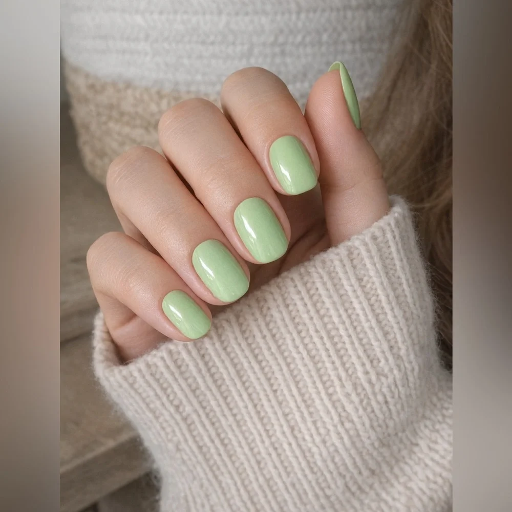 GLAMNETIC Short Squoval Press-On Nails in light sage